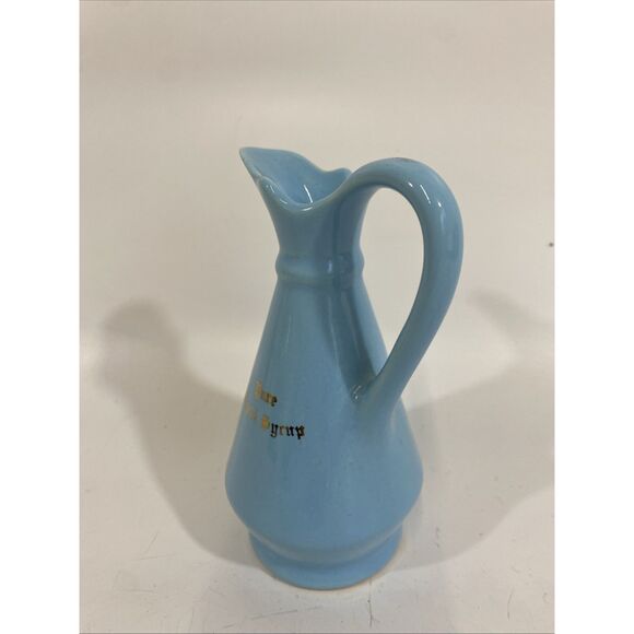 Vintage 1950s Ceramic Pure Maple Syrup Baby Blue Serving Pitcher 6” - Picture 3 of 6